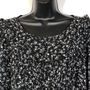 Gap Blouse Semi-Sheer Chiffon Women's Sz L Black Floral Whimsigoth Cottagecore